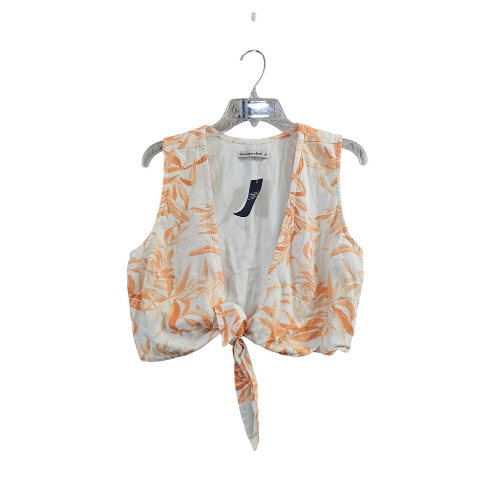 Abercrombie & Fitch Womens Small Orange Floral Linen Blend Tie Front Crop Top NW